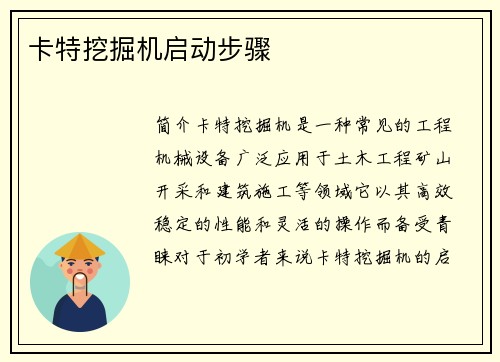卡特挖掘机启动步骤