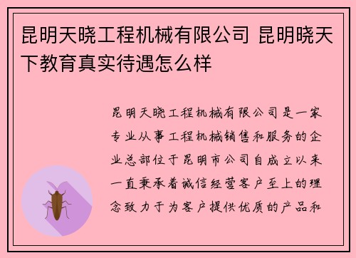 昆明天晓工程机械有限公司 昆明晓天下教育真实待遇怎么样